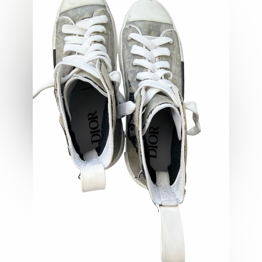 Dior Gray and White B23 Monogram High-Top Oblique Technical Canvas Sneakers - Picture 7 of 10